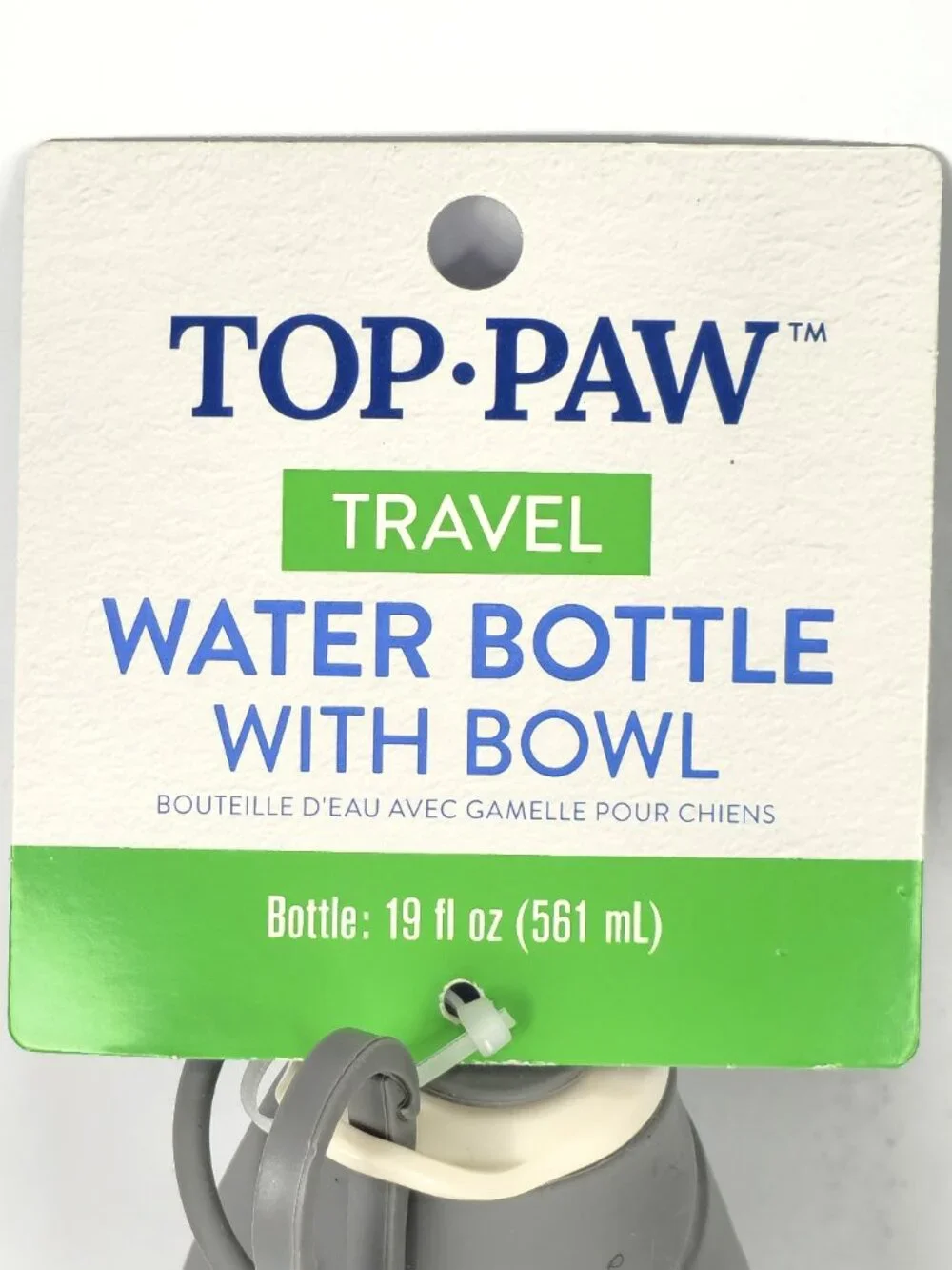 TOP PAW Travel 19 oz Dog Water Bottle with Foldable Silicone Bowl Gray New